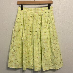 Modcloth Lime Green Checkered Floral Imagine The Possibilities Skirt Size 6